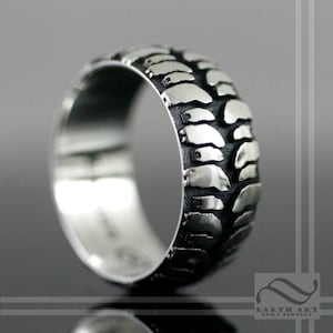 Mens Mud Bogger Tire Tread wedding Ring - Wide design - Sterling Silver or Gold