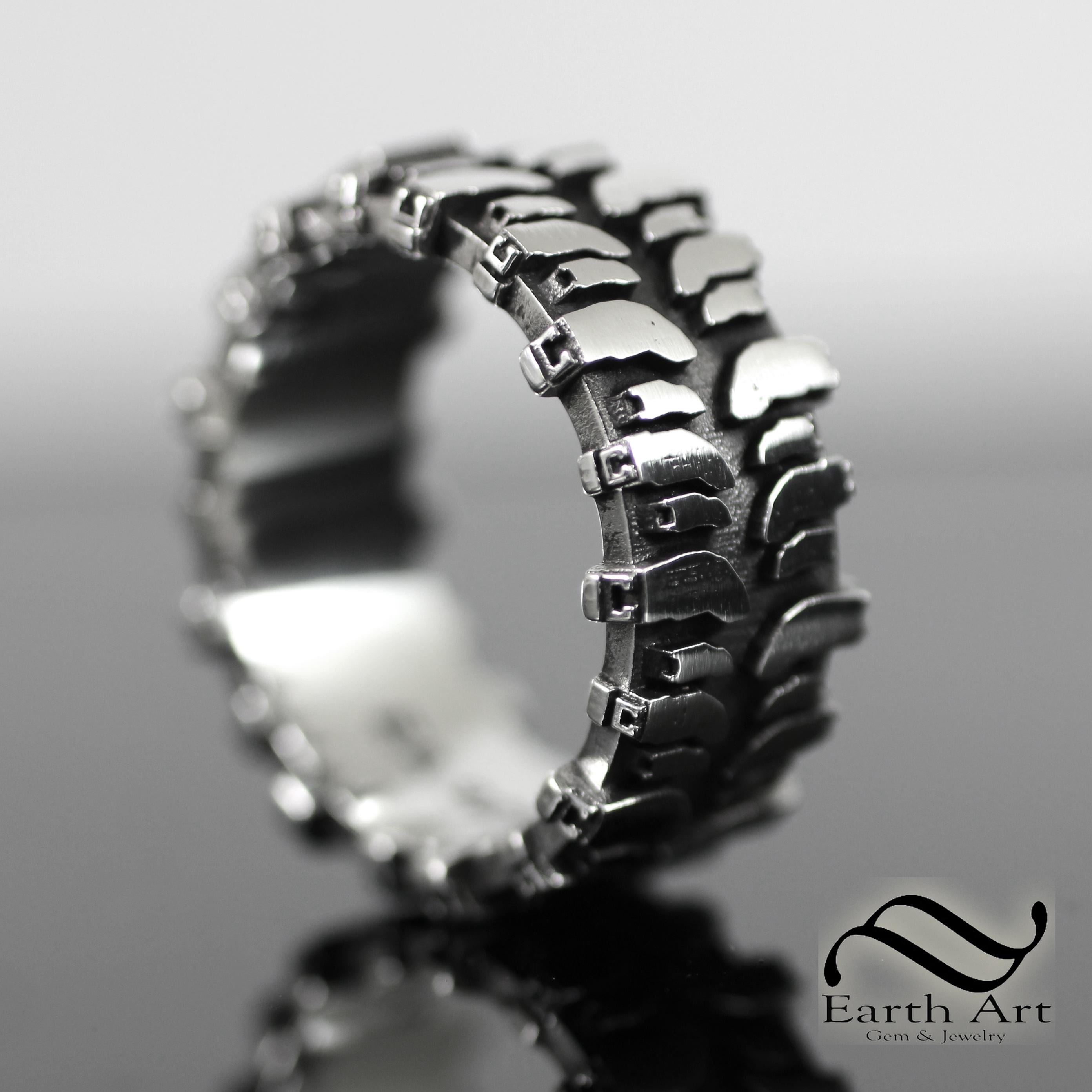 Mens Extreme Mud Bogger Tire Tread Wedding Ring - Wide Design