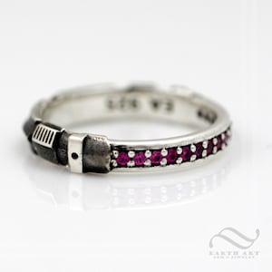 Ruby Light Saber Ring - Sterling Silver - Oxidized and polished finish - geeky wedding band