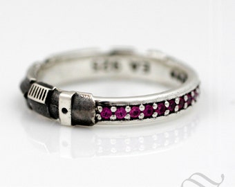 Ruby Light Saber Ring - Sterling Silver - Oxidized and polished finish - geeky wedding band