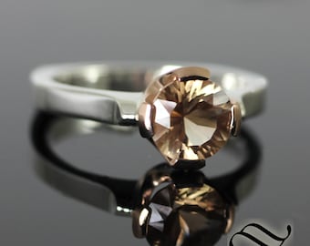 1.15ct Blush Sunstone Solitaire Ring - Sterling and 14k