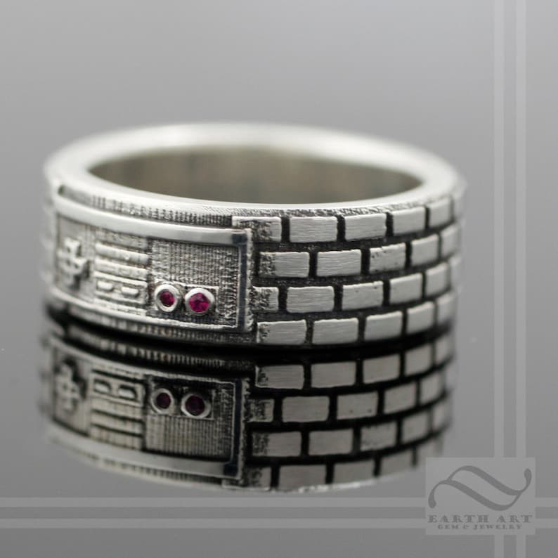 NES Game Controller Ring Sterling Silver With Natural Ruby Wedding Band image 2