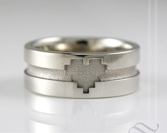 Pixelated Love - A 14k gold heart wedding band - Geeky mens pixel heart wedding band