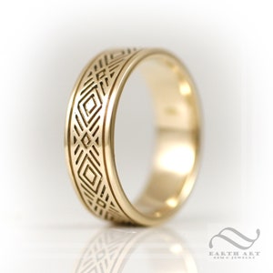 Art Deco Style mens wedding band in Sterling or gold