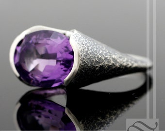 Amethyst Statement ring with texture - Sterling Silver