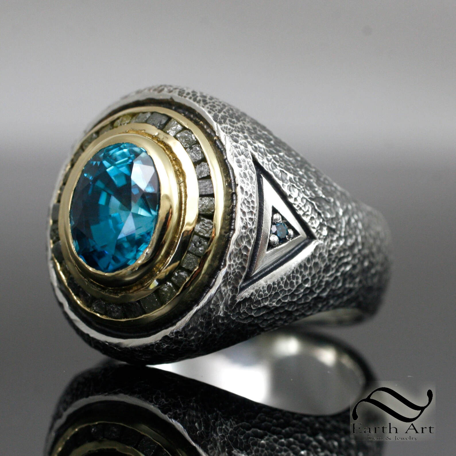 5 Carat Mens Blue Zircon Ring Sterling Silver and 18k Etsy