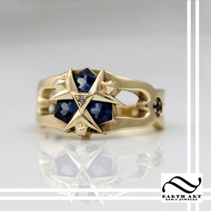 14k Zoras Sapphire Ring Custom Cut Sapphires Zelda Engagement Ring 14k yellow gold