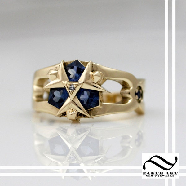 14k Zoras Sapphire Ring - Custom Cut Sapphires Zelda Engagement Ring