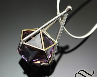 20 Sided Amethyst Medallion - Sterling and 14k yellow gold