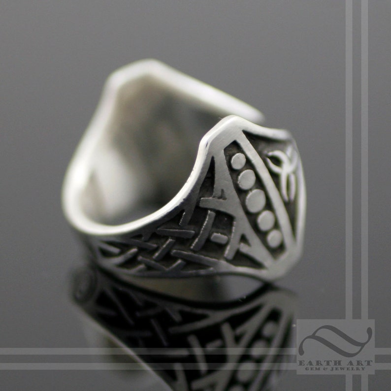 Nordic themed design with Celtic knot work on the band Sterling Silver Adjustable ring Hammer of Thor