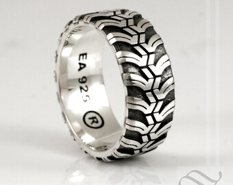 Mens Cobalt M/T Tire Tread wedding Ring - Wide design - Sterling Silver