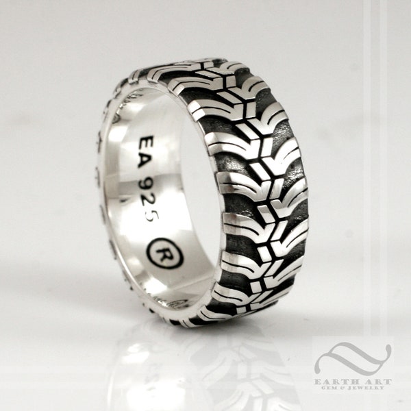 Mens Cobalt M/T Tire Tread wedding Ring - Wide design - Sterling Silver