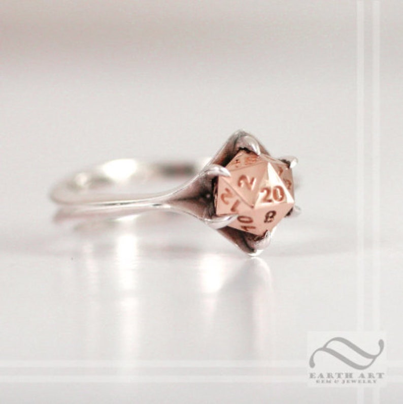 D20 Engagement ring in Mixed Metals Sterling silver or white gold with yellow or rose gold Geeky board Game Ring D&D image 6