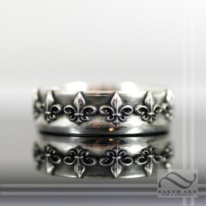 Flor de lis - Anillo para hombre - Plata de ley maciza, oro de 14 quilates - Alianza de boda