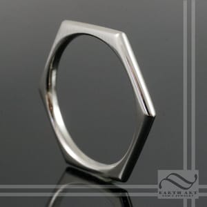 Narrow Sterling silver Hexagon Ring - Polished or Brushed finish