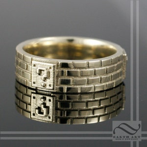 14k gold Super Mario Bros Brick Ring A White, rose or yellow gold geeky retro wedding band 14k yellow gold