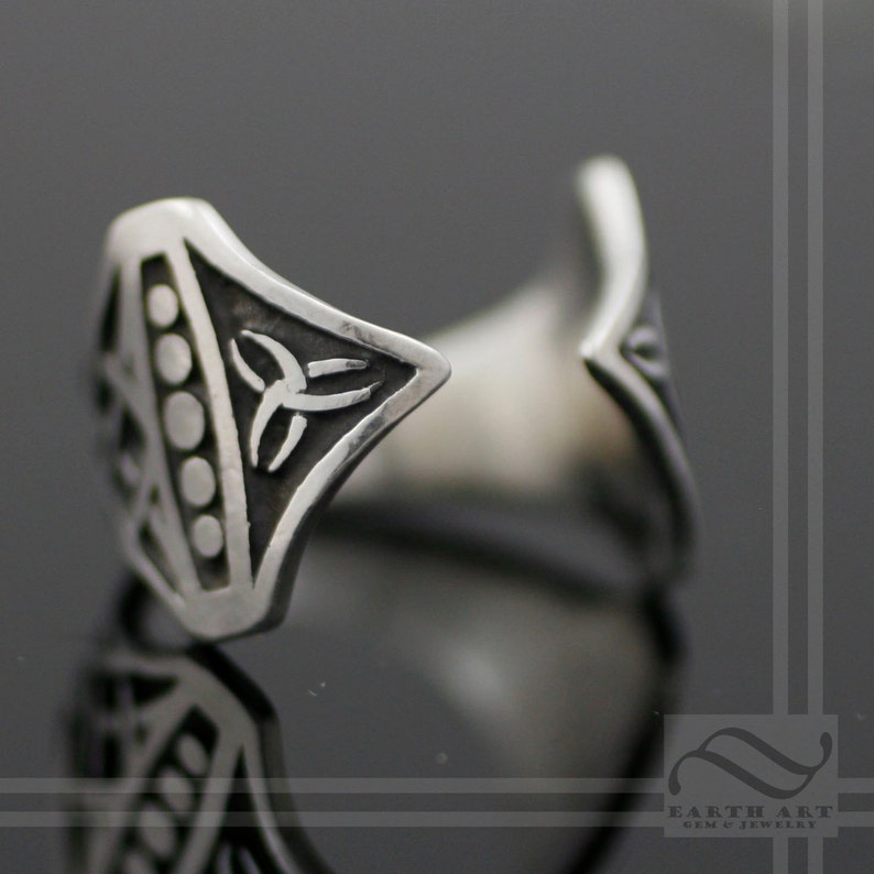 Nordic themed design with Celtic knot work on the band Sterling Silver Adjustable ring Hammer of Thor