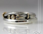 Triple Diamond Mens Wedding band in Sterling silver and yellow gold