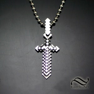 Pixelated Sword Pendant- Sterling Silver - video game Inspired Pendant