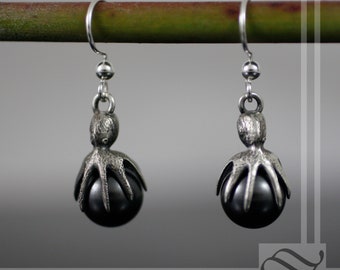 Black Pearl Octopus Earrings - Sterling Silver - Natural or imitation pearl white or black pearl options