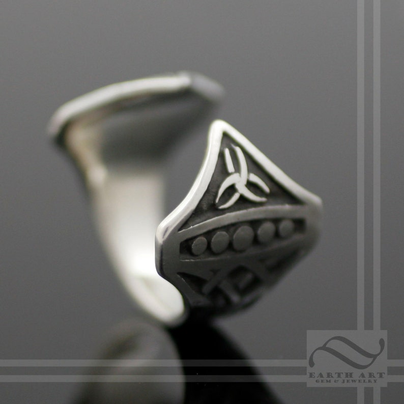 Nordic themed design with Celtic knot work on the band Sterling Silver Adjustable ring Hammer of Thor