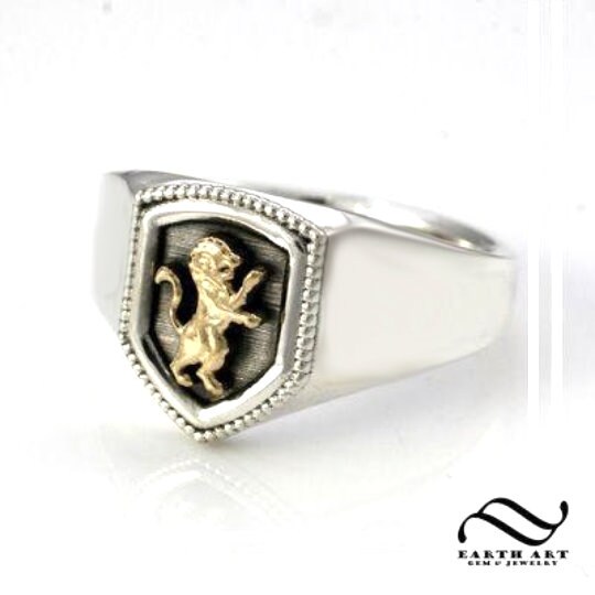 House Signet Ring the Lion Sterling Silver and 14k Yellow - Etsy