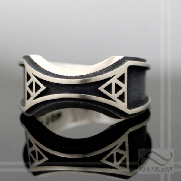 Mens Zelda Wedding Band -Sterling Silver - Mens Geeky Ring Thick and wide with two finish options