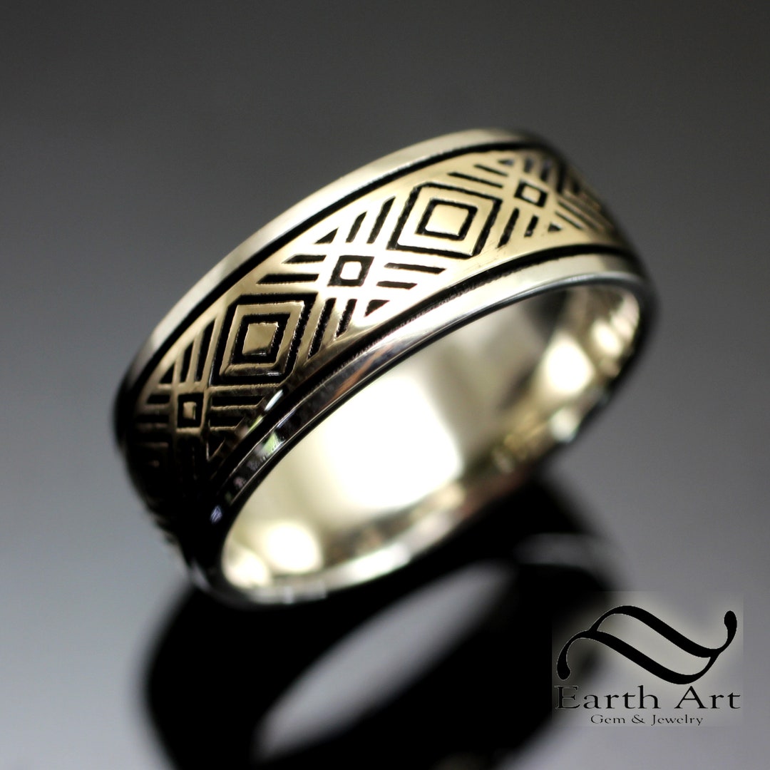 Mens Art Deco Two Tone Inlay Ring 10k and 14k Gold - Etsy