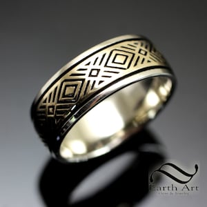 Mens Art deco two Tone Inlay Ring 10k and 14k gold