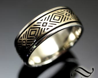 Mens Art deco two Tone Inlay Ring 10k and 14k gold