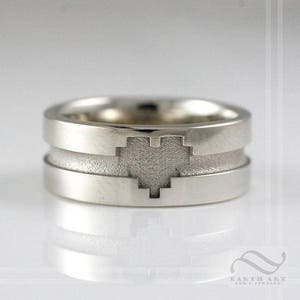 Pixelated Heart Ring Mens Sterling Silver Geeky retro gamer wedding band or promise ring image 1