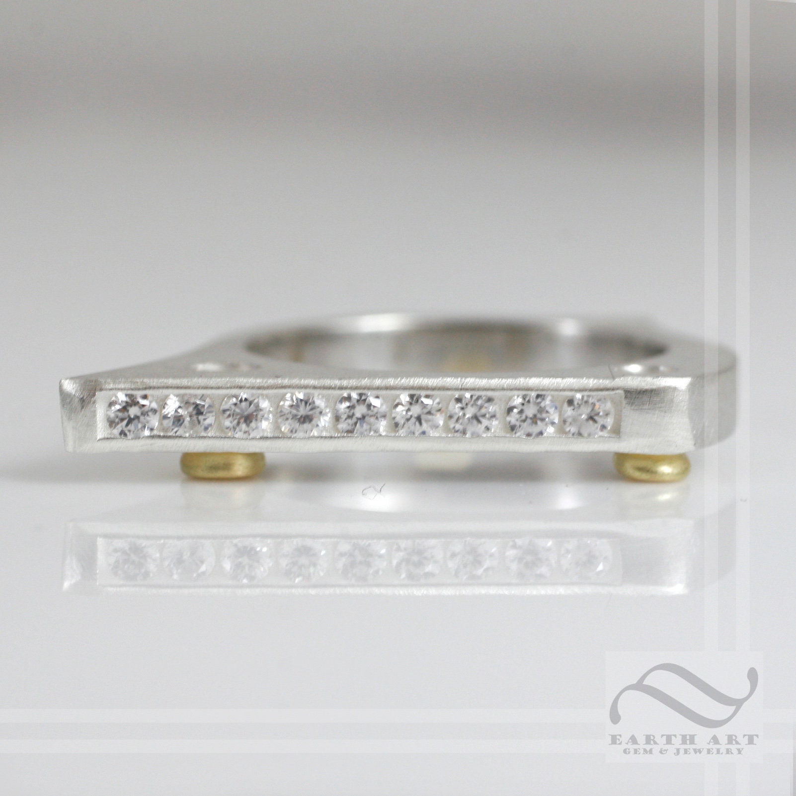 Modern Channel Set Stacking Ring - Sterling Silver and CZ or Gold and ...