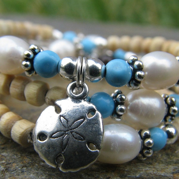 Turquoise and Pearl with Sand Dollar Charm
