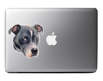 Gray Pitbull Face Full Color Art Decal Apple Macbook Laptop