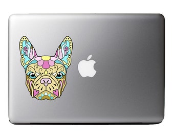 French Bulldog Sugar Skull Yellow Colorful Full Color Art Decal Apple Macbook Laptop