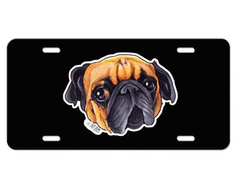 Pug Dog License Plate Available in Black or White