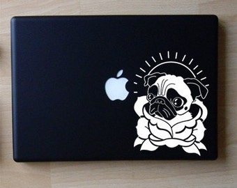 Angelina the Pug Traditional Tattoo Art Decal Macbook Laptop