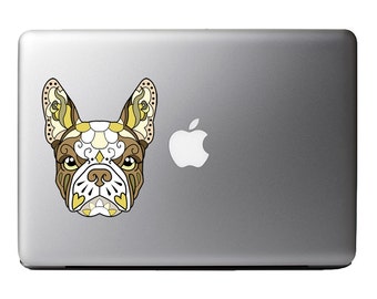 French Bulldog Sugar Skull Brown and White Full Color Art Decal Apple Macbook Laptop