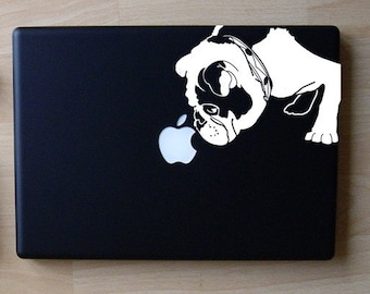 Brit the English Bulldog Sniffs Apple Decal Macbook