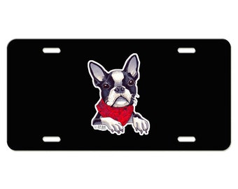 Boston Terrier With Scarf License Plate Available in Black or White