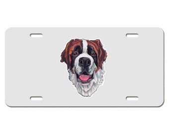 Saint Bernard Dog License Plate Available in Black or White