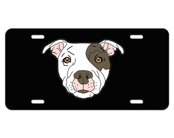 Pitbull With Brown Spot License Plate Available in Black or White