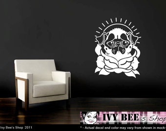 Blooming Angie the Pug Vinyl Wall Decal