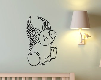 Cute Piggy with Wings Wall Decal