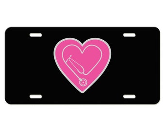 Stethoscope Heart License Plate Available in Black or White