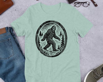Vintage Woodblock Style Bigfoot Sasquatch Unisex t-shirt