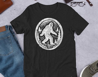 Vintage Woodblock Style Bigfoot Sasquatch T-Shirt