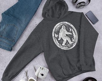 Vintage Woodblock Style Bigfoot Sasquatch Hoodie