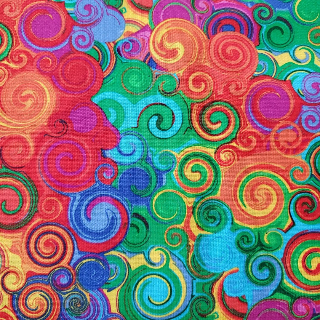 100 Cotton Fabric Fun Swirls Colorful High Quality Quilting Etsy