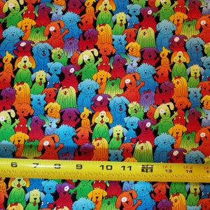 100% Cotton Fabric dogs, rainbow, pets, paws, dog sold by the Yard, FQ, 1/2 Yard, BTY Craft Quilting material mask